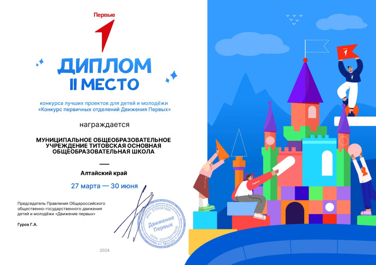 II место во Всероссийском конкурсе первичных отделений Движение Первых.